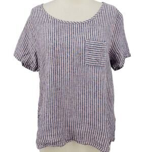 Nicole Miller Linen Top Red & Blue Stripe Size Medium
